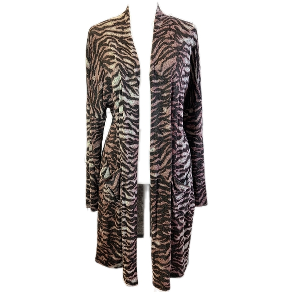 Sweaters - Chic Zebra Pattern Long Cardigan